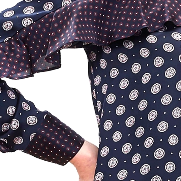 Banana Republic 100% Silk Navy Foulard Ruffle Mini Dress Women’s 0P Petite NWOT - Picture 6 of 17